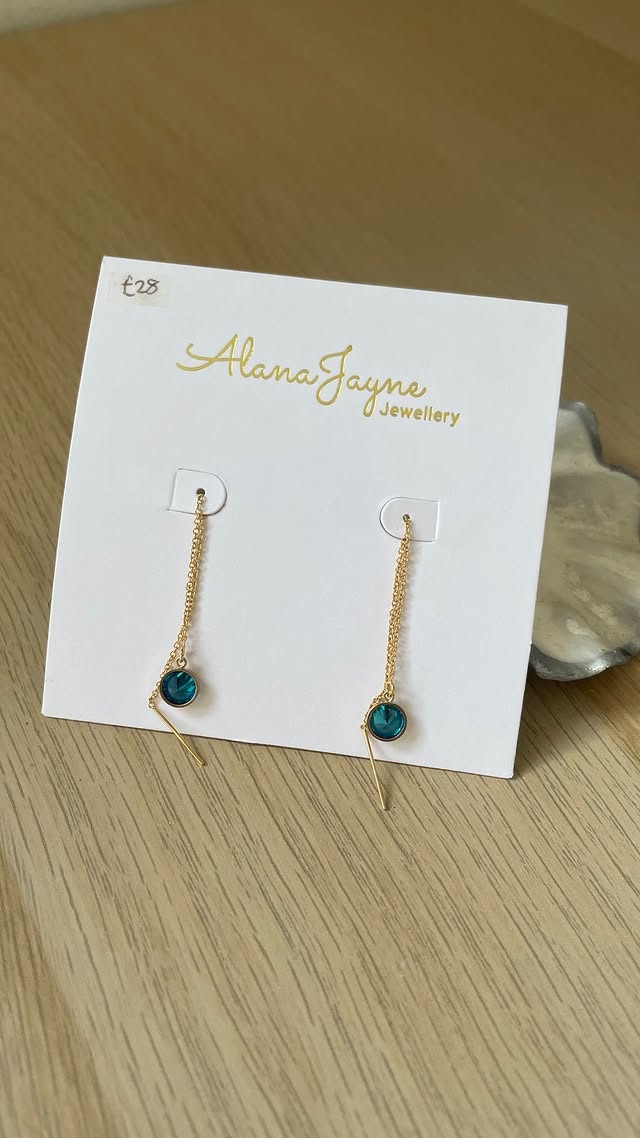 Blue CZ Gold-filled Threader Earrings