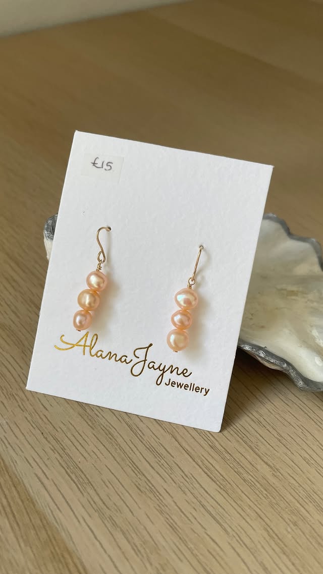 Triple Pink Pearl Gold-Filled Earrings