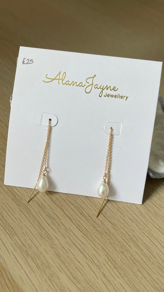 Gold-filled threader pearl earrings