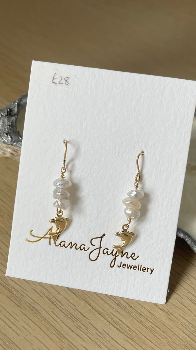 Gold-filled Dolphin Charm and Freshwater Pearl Earrings