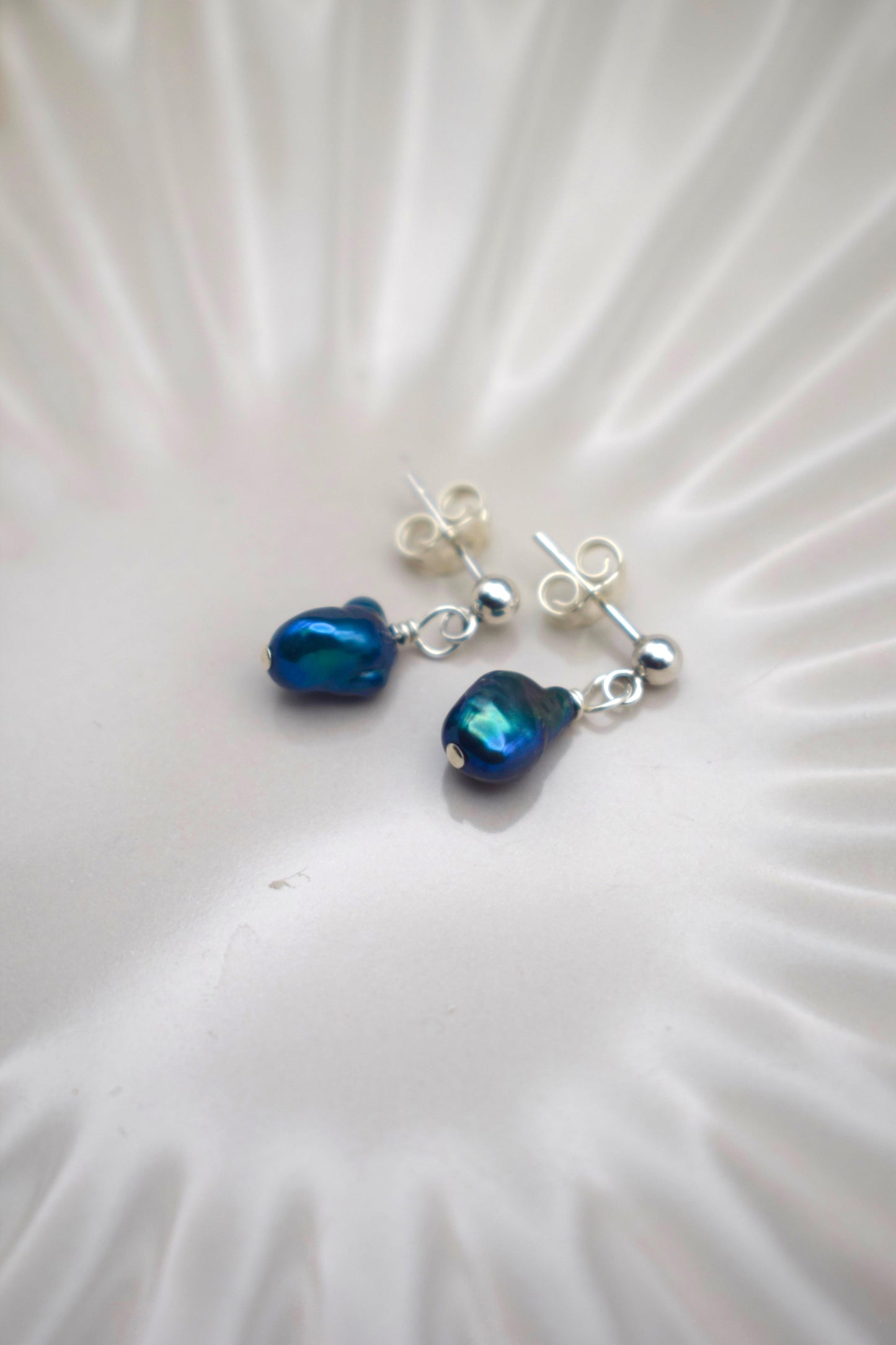 Bright Blue Keshi Pearl Studs