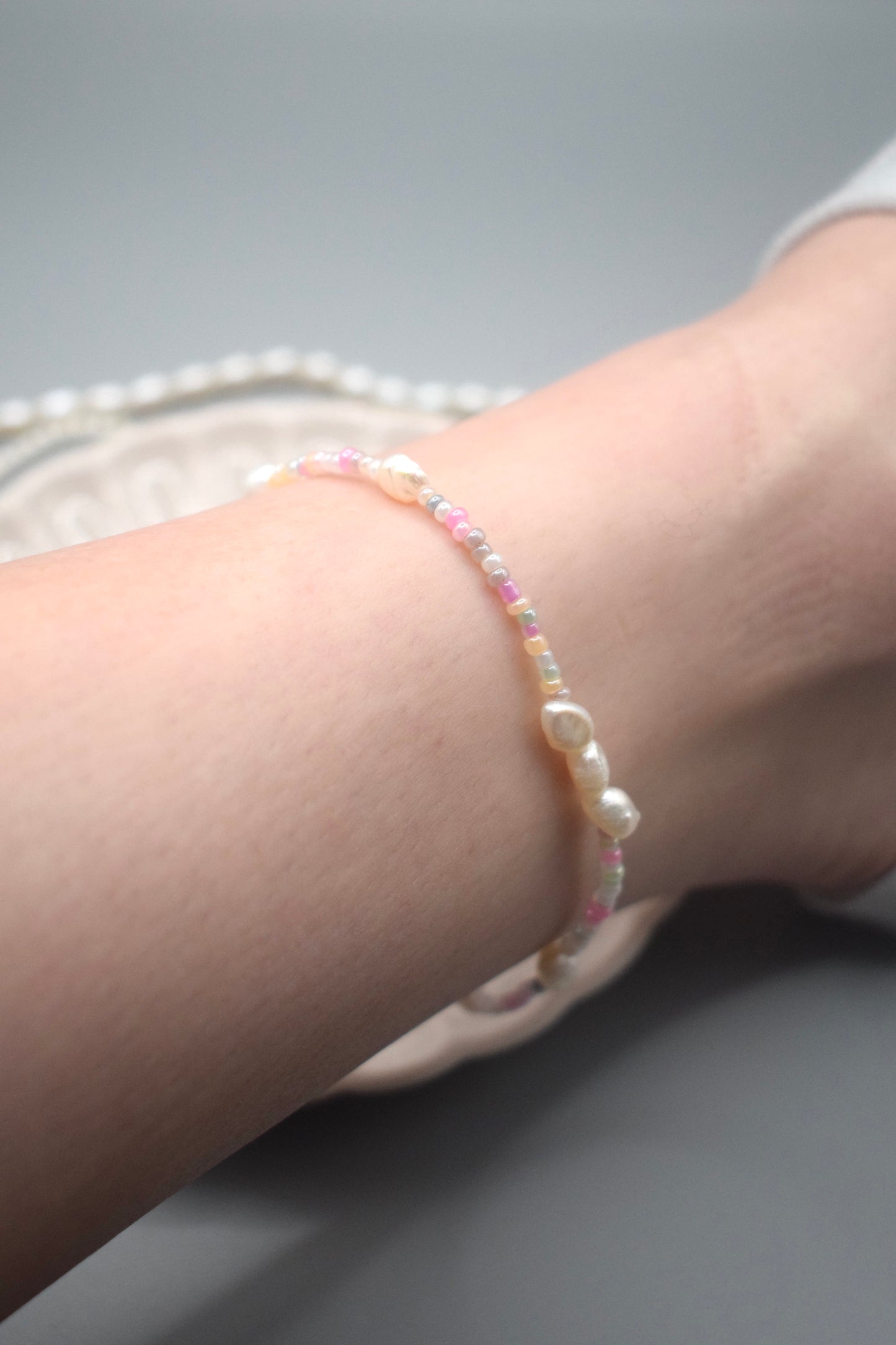 Pearl and Rainbow Bead Anklet
