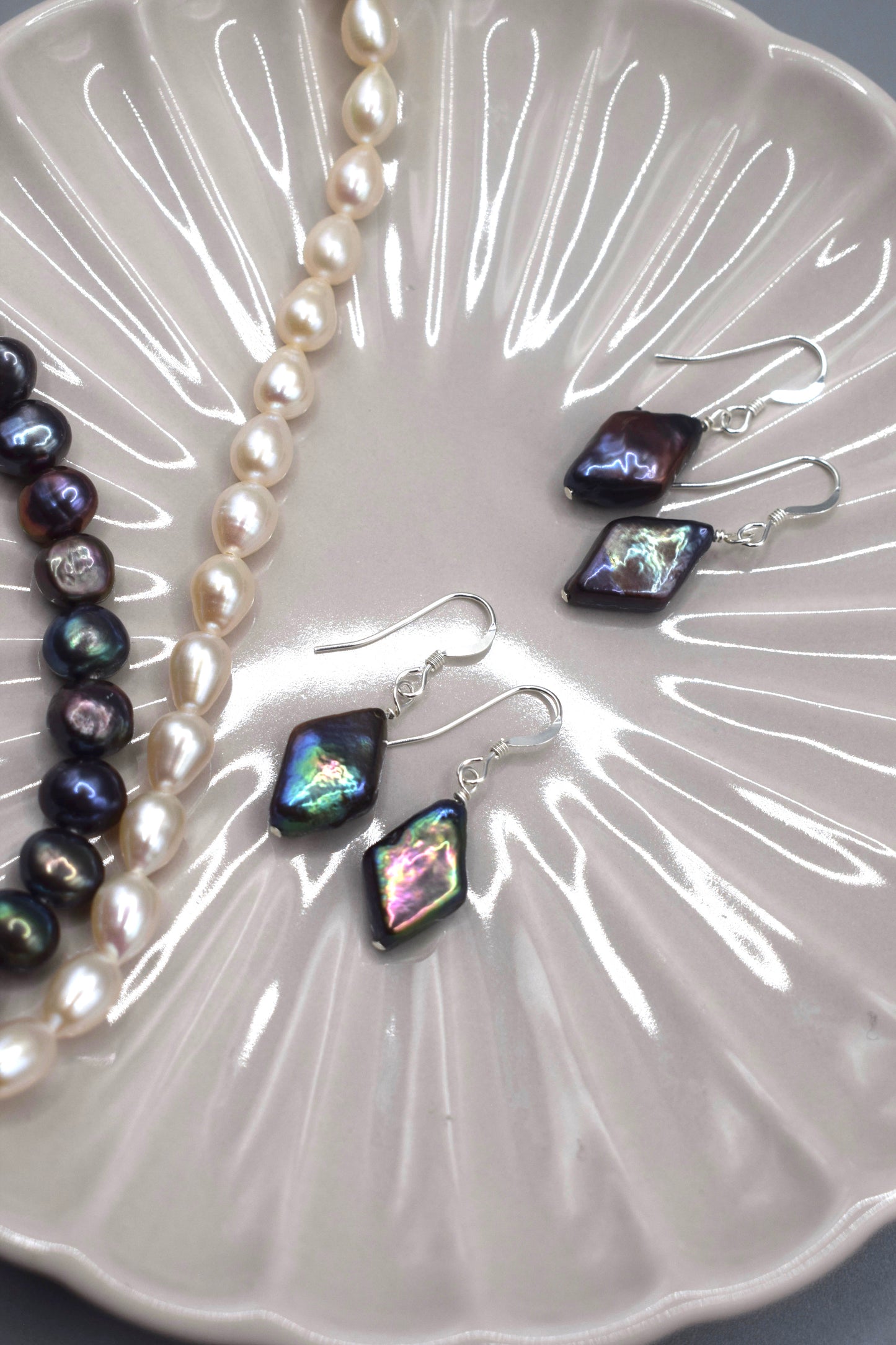 Green Iridescent Diamond Pearl Earrings