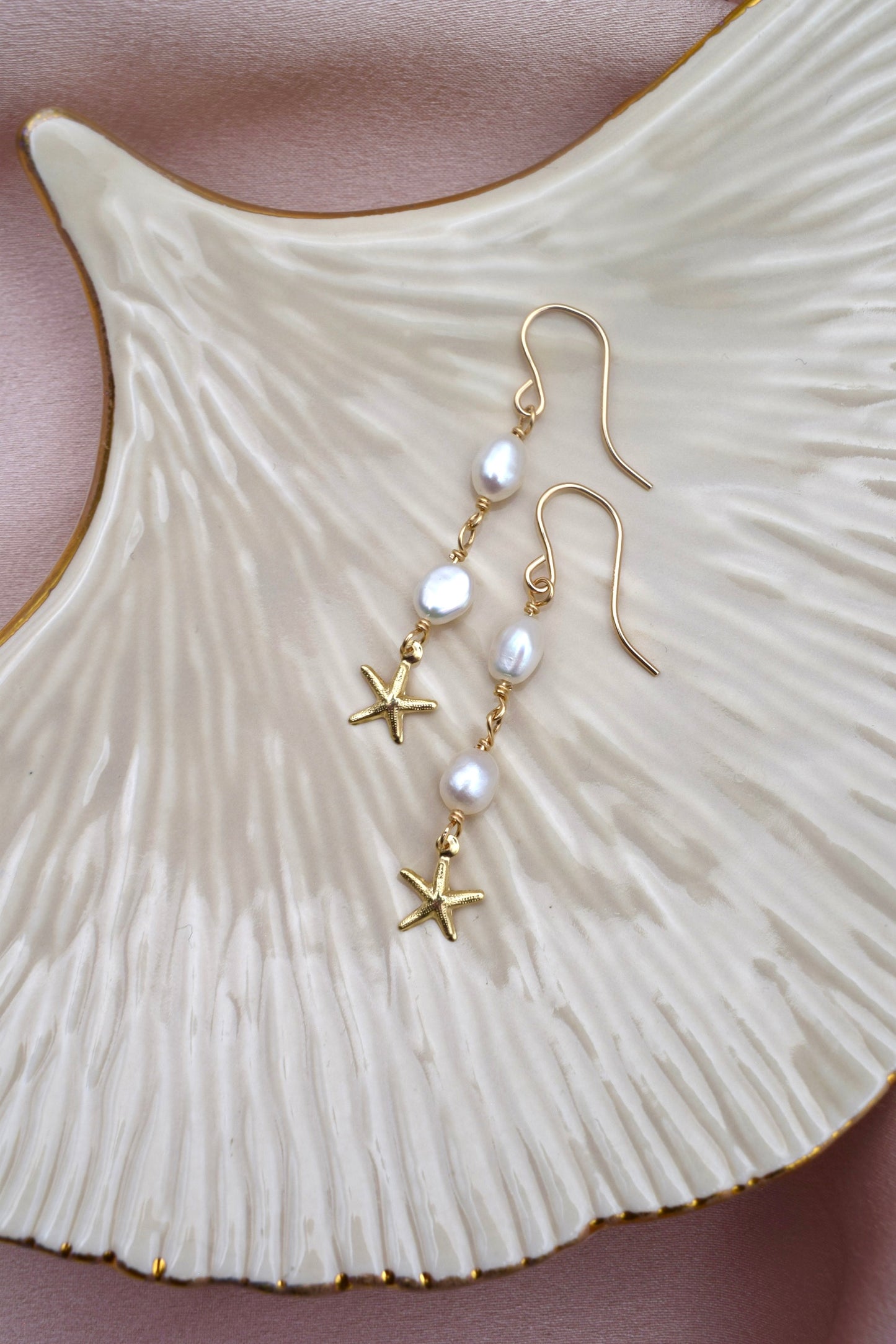 Starfish Drop Pearl Earrings