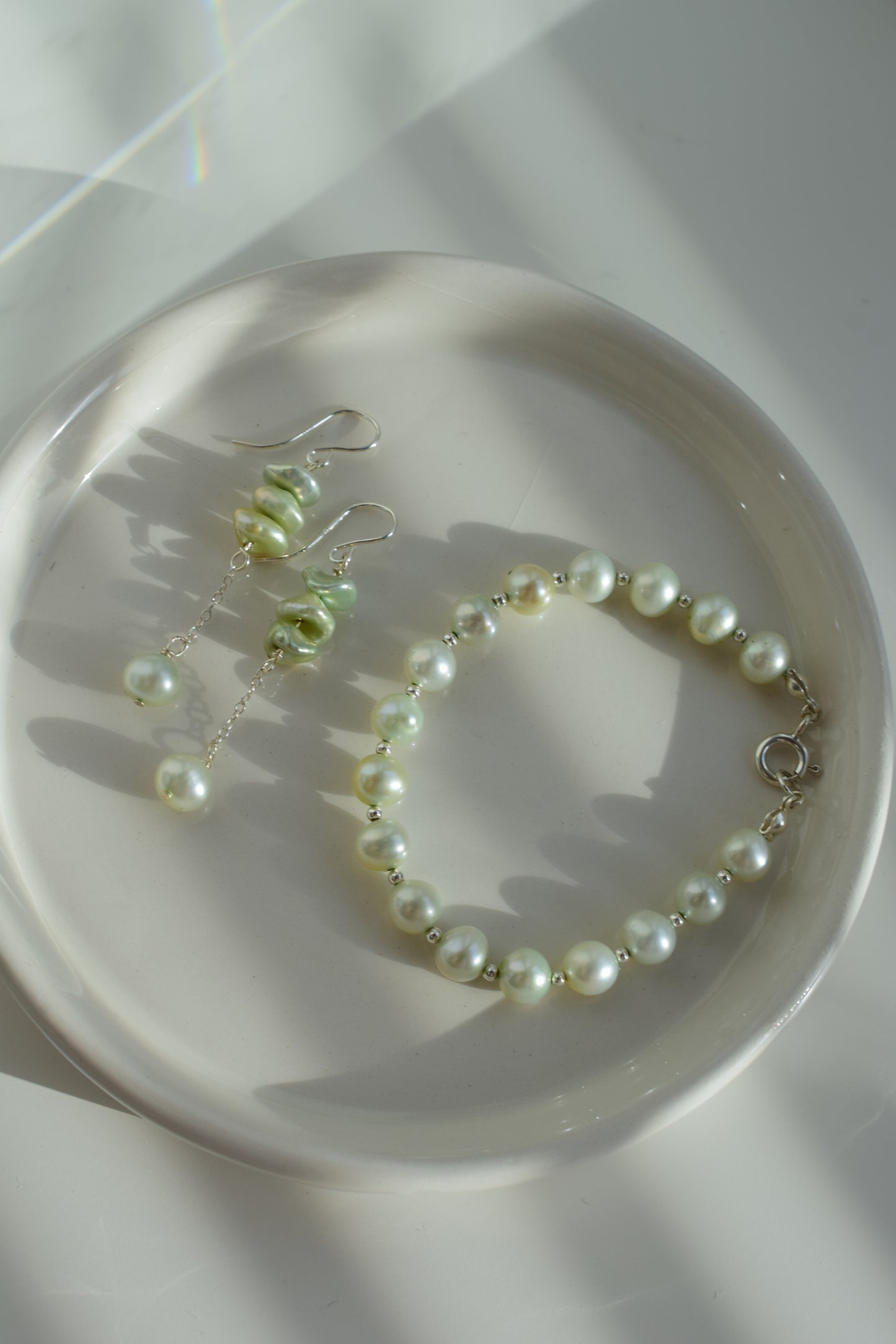 Pale Green Spacer Pearl Bracelet