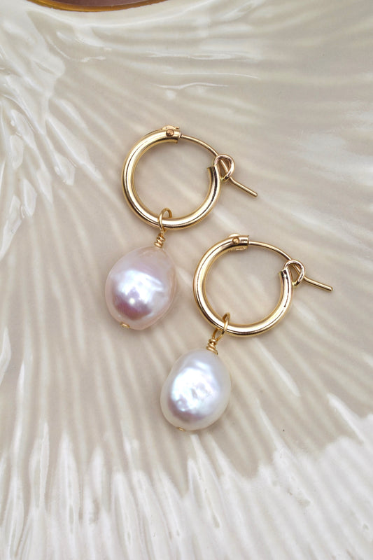 Gold-Filled Freshwater Pearl Hoop Earrings