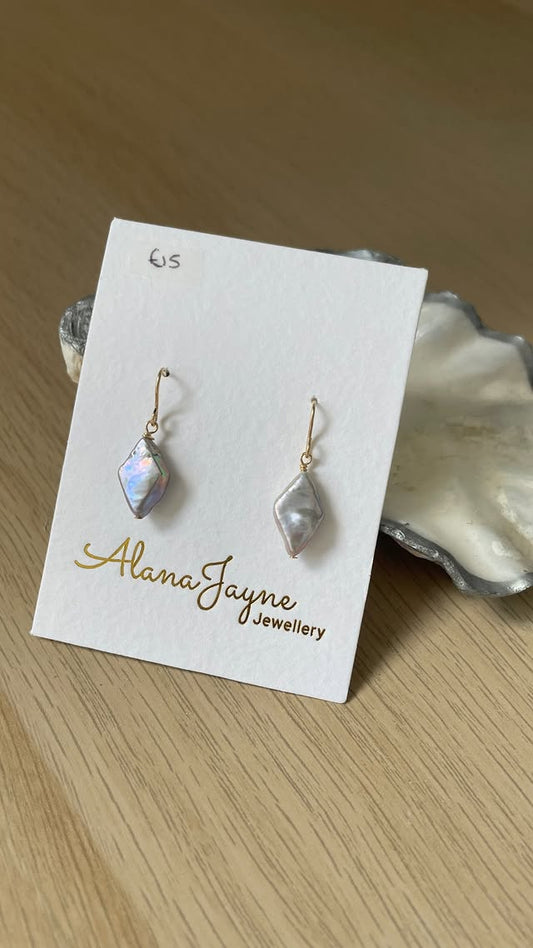 Iridescent Diamond Pearl Gold-filled earrings