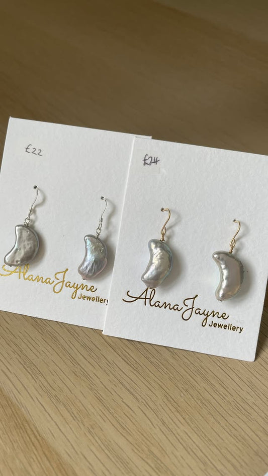 Iridescent Grey Moon Freshwater Pearl Earrings