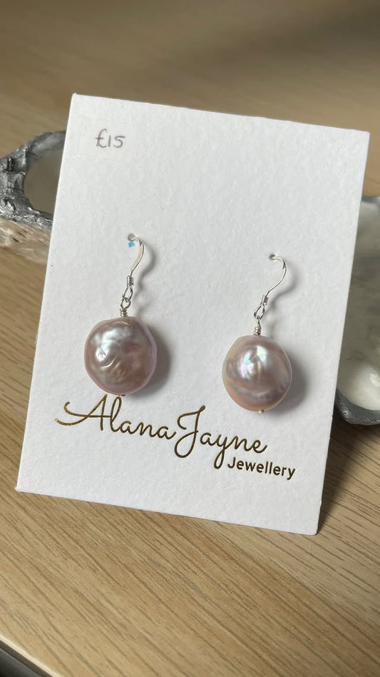 Pink Pearl Coin Earrings