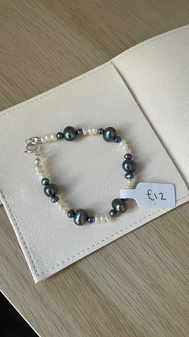 Peacock Blue Pearl Spacer Bracelet