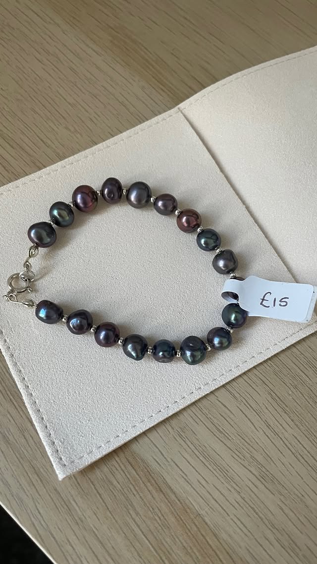 Peacock and Sterling Silver Bead Bracelet