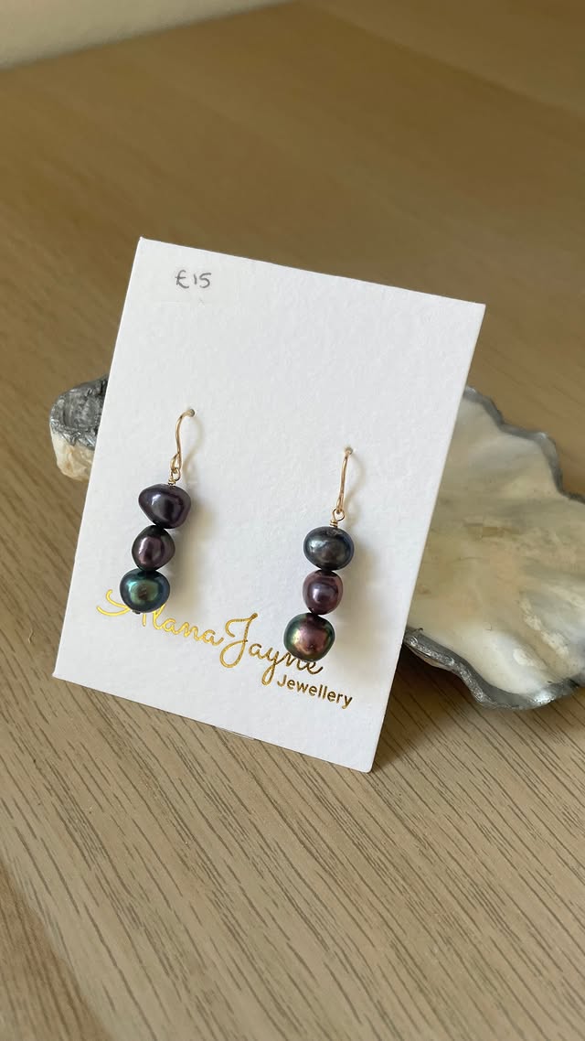 Triple Blue Pearl Gold-filled Earrings