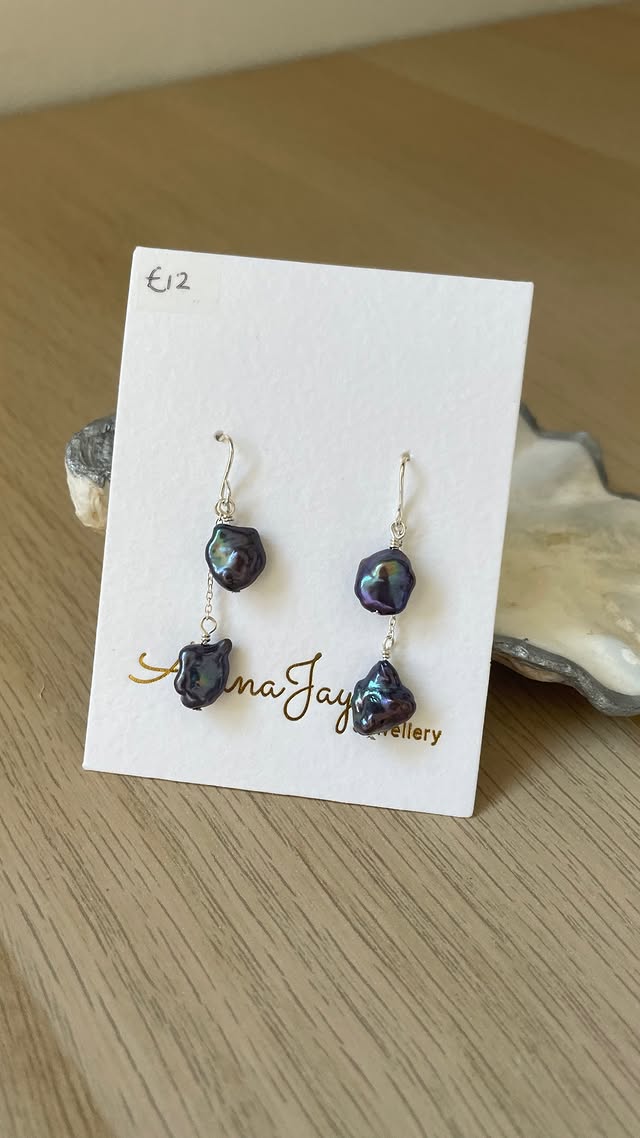 Double Peacock Pearl Drop Earrings
