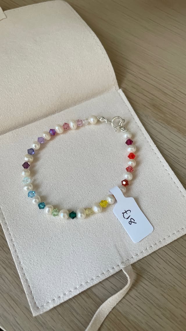 Rainbow Glass Bead and Pearl Bracelet