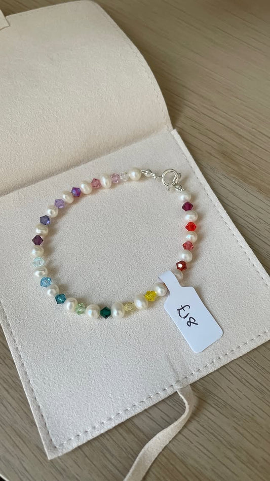 Rainbow Glass Bead and Pearl Bracelet