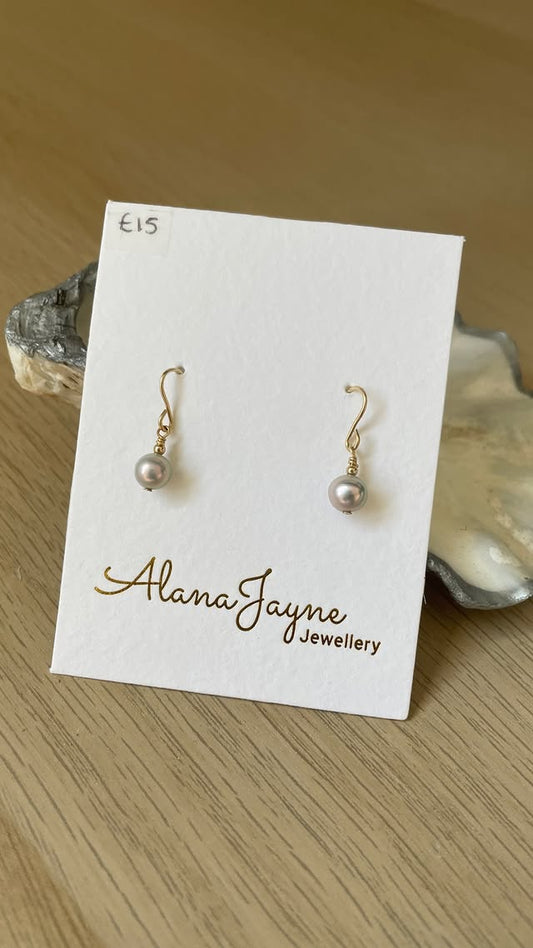 Gold-filled small silver pearl earrings