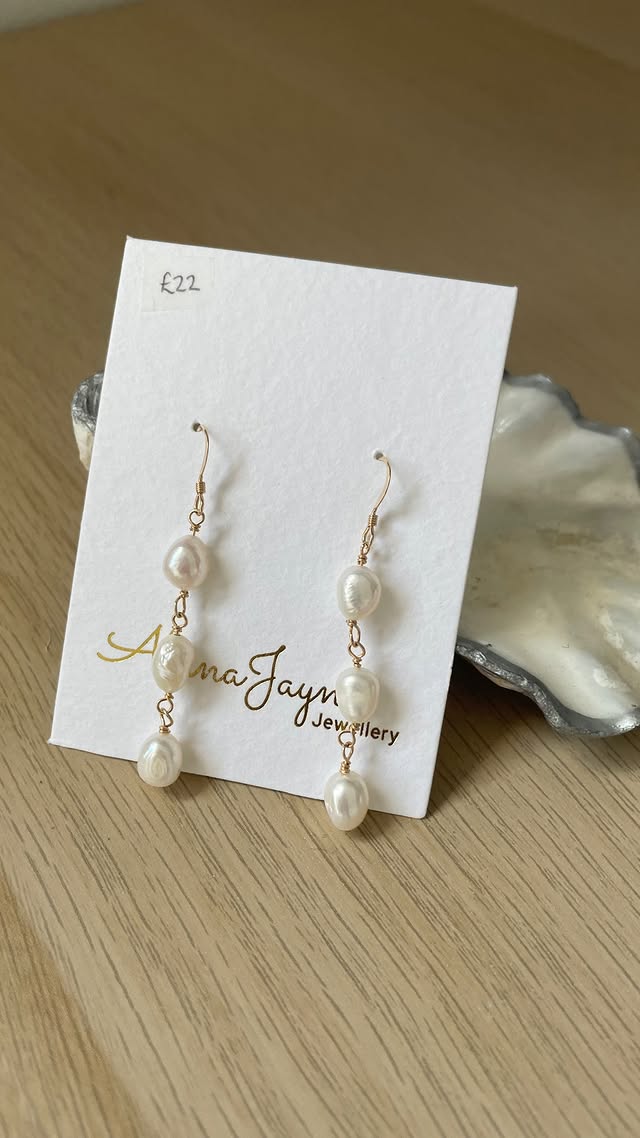 Three-Pearl Drop Earrings