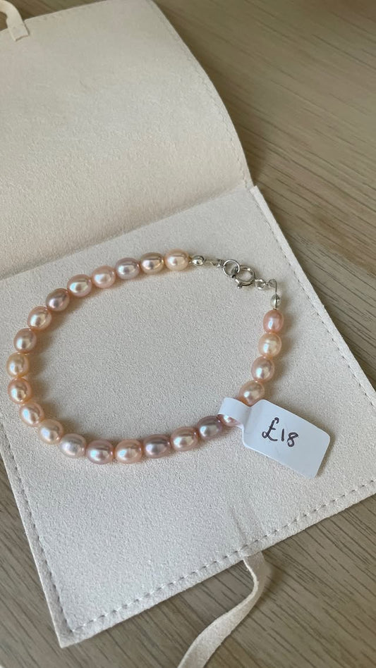 Pink/Purple Rice Pearl Bracelet