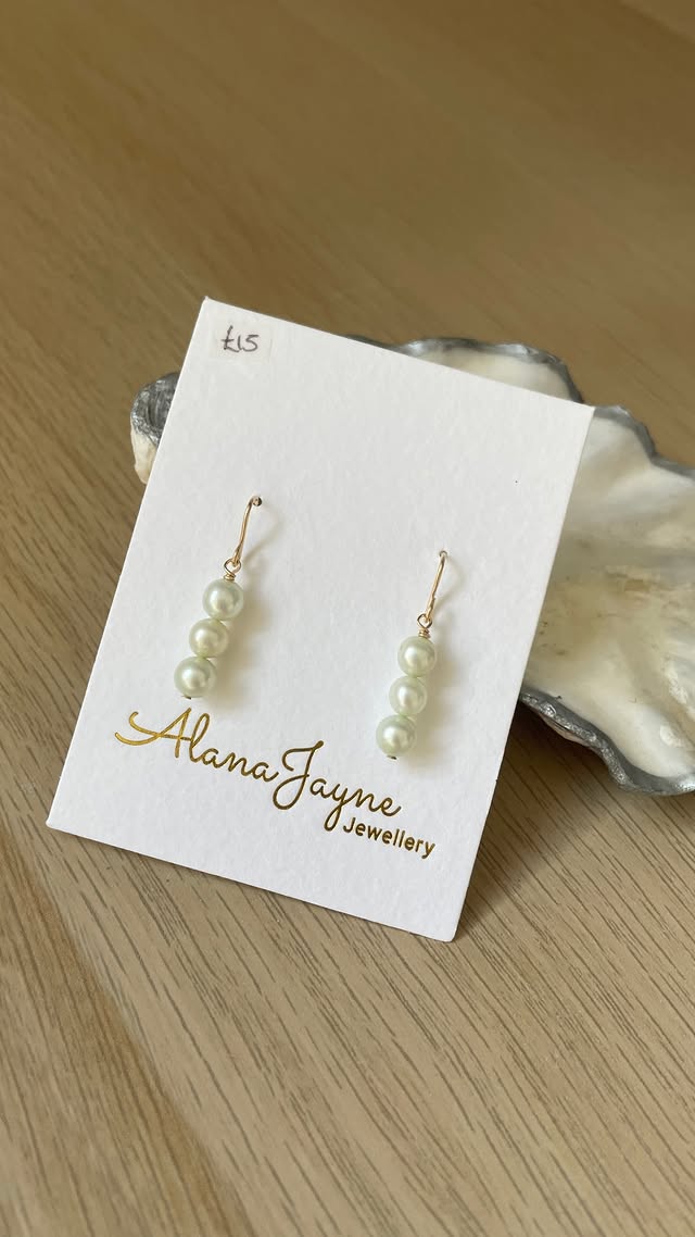 Triple Green Pearl Gold-filled earrings