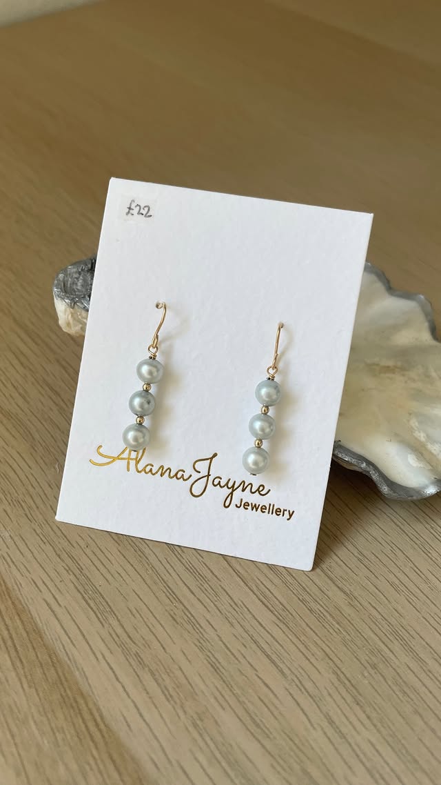 Triple Blue Pearl Earrings