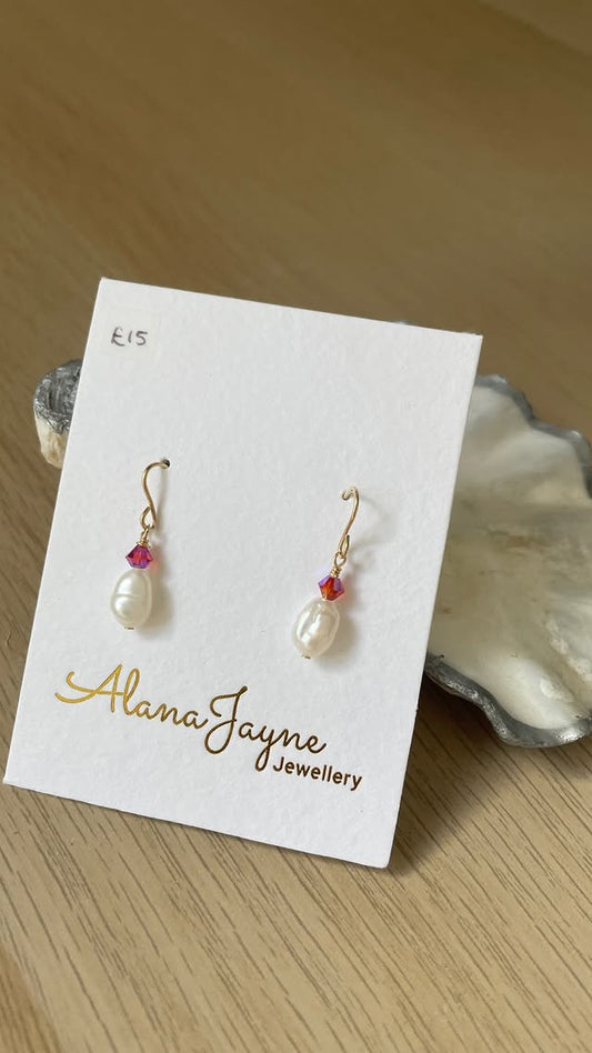 Pearl and glass bead gold-filled earrings