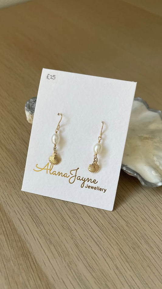 Gold-Filled Shell Drop Pearl Earrings