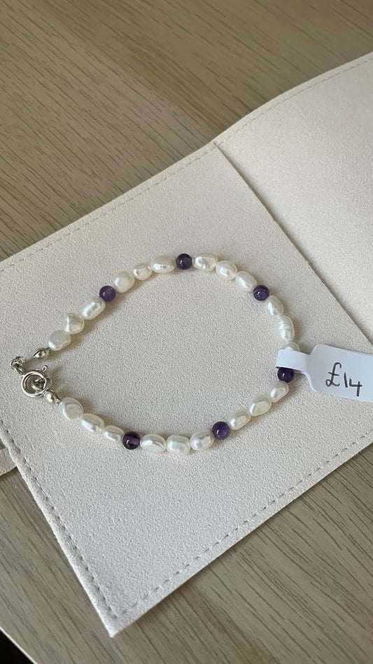 Purple Quartz and Pearl Bracelet