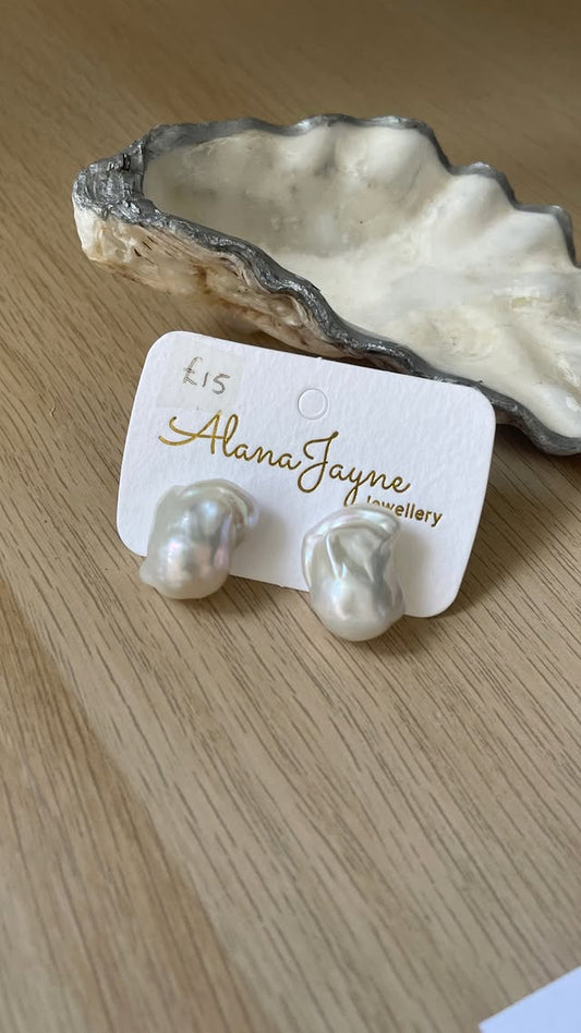Large Ivory Flameball Pearl Studs