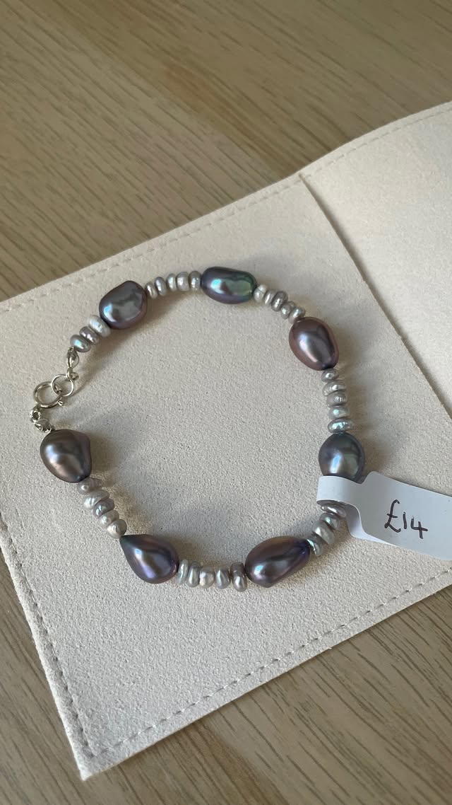 Freshwater Pearl Peacock blue spacer Bracelet - Gift, Birthday, Anniversary, Christmas