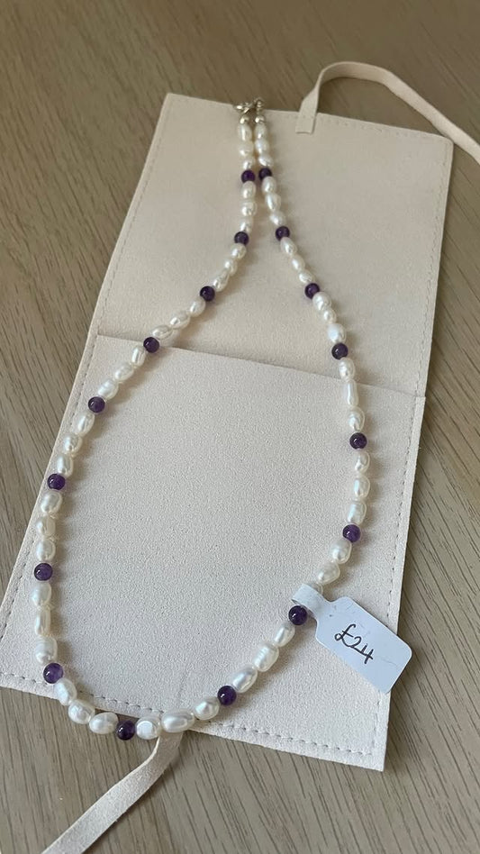 Purple Quartz and Pearl Necklace