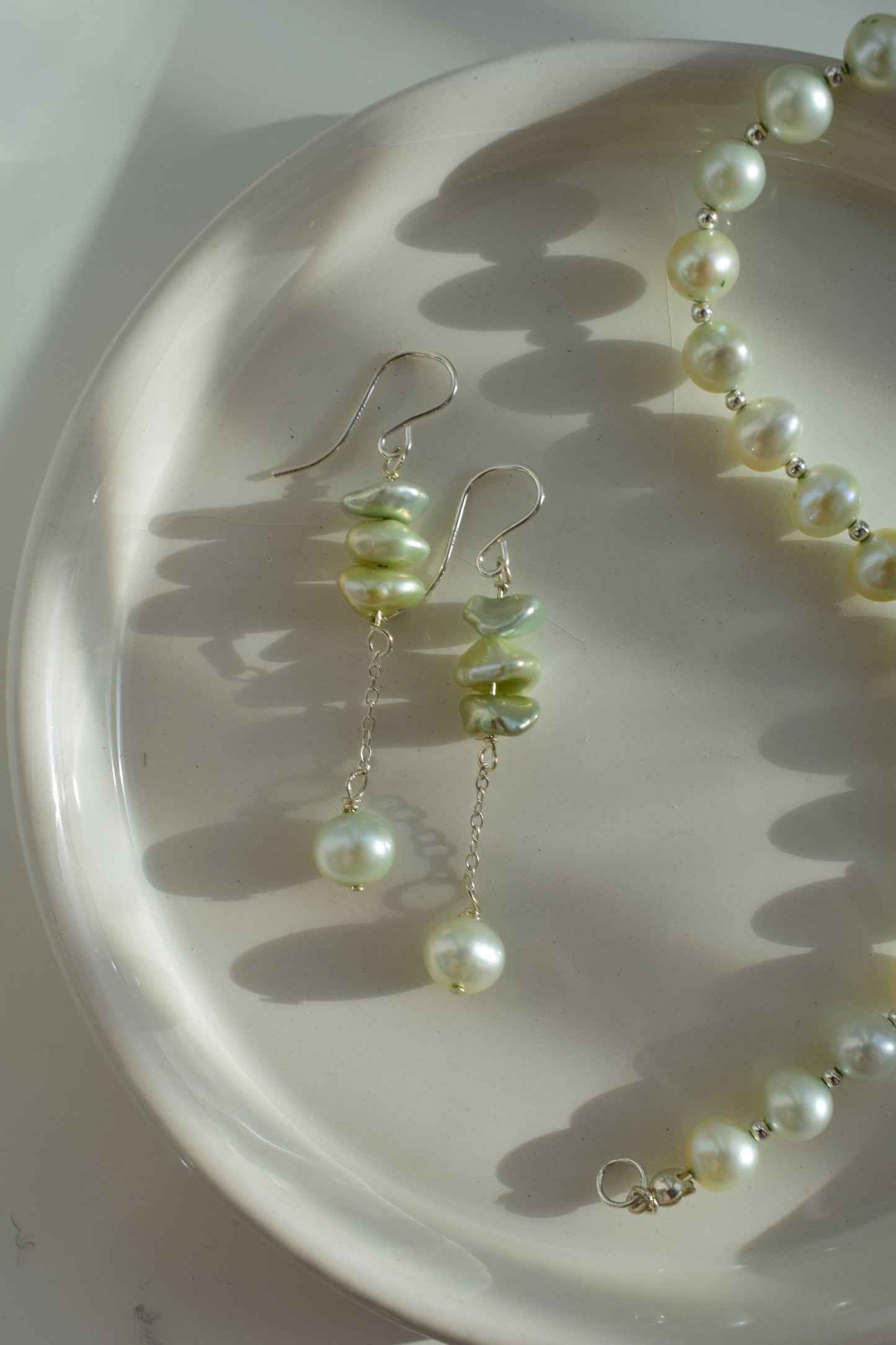 Pale Emerald Drop Pearl Earrings