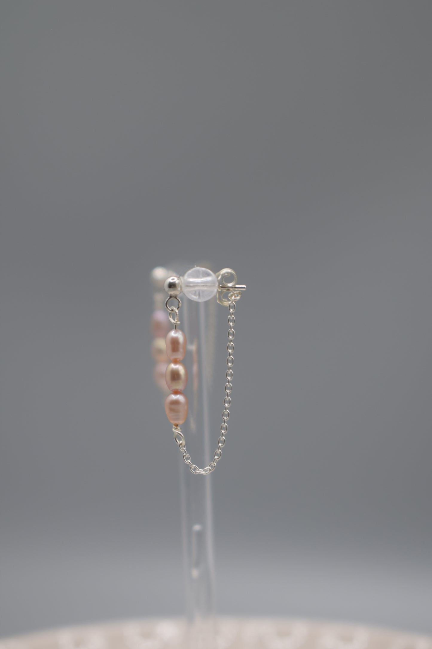 Tiny Pink Pearl Drop Chain Stud Earrings