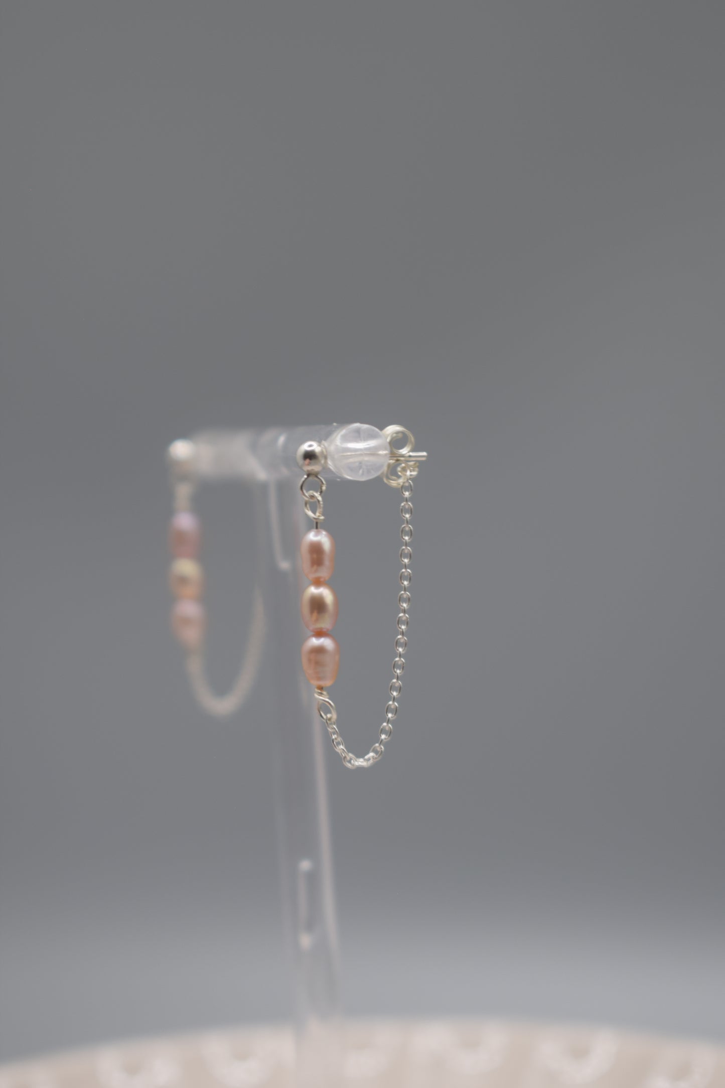 Tiny Pink Pearl Drop Chain Stud Earrings