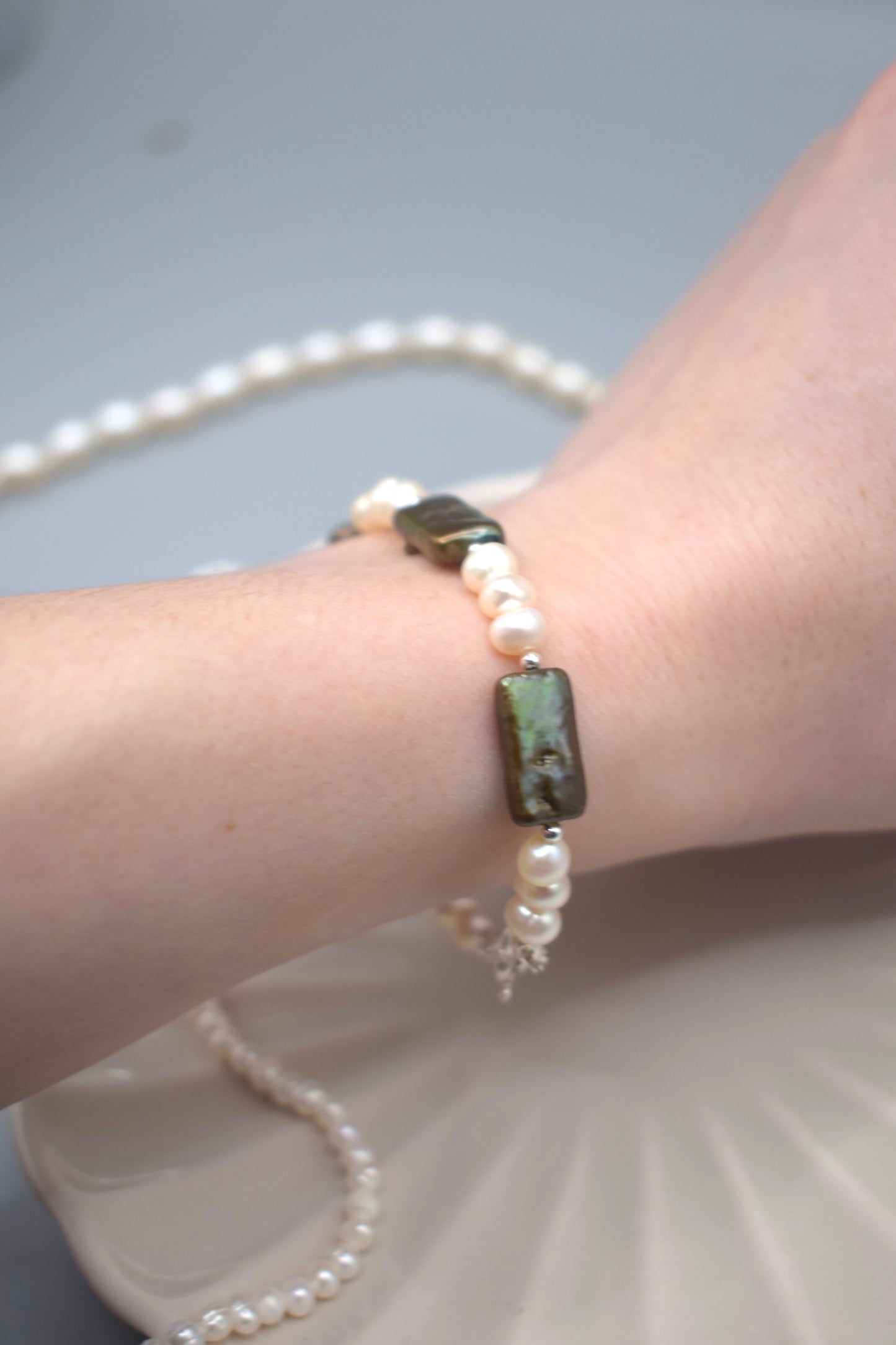 Green Pearl Bar Bracelet