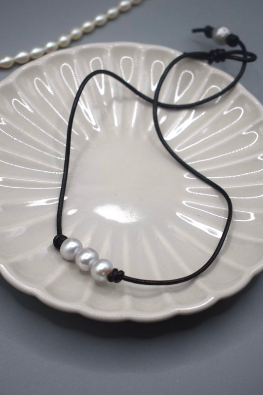 Leather Pearl Necklace