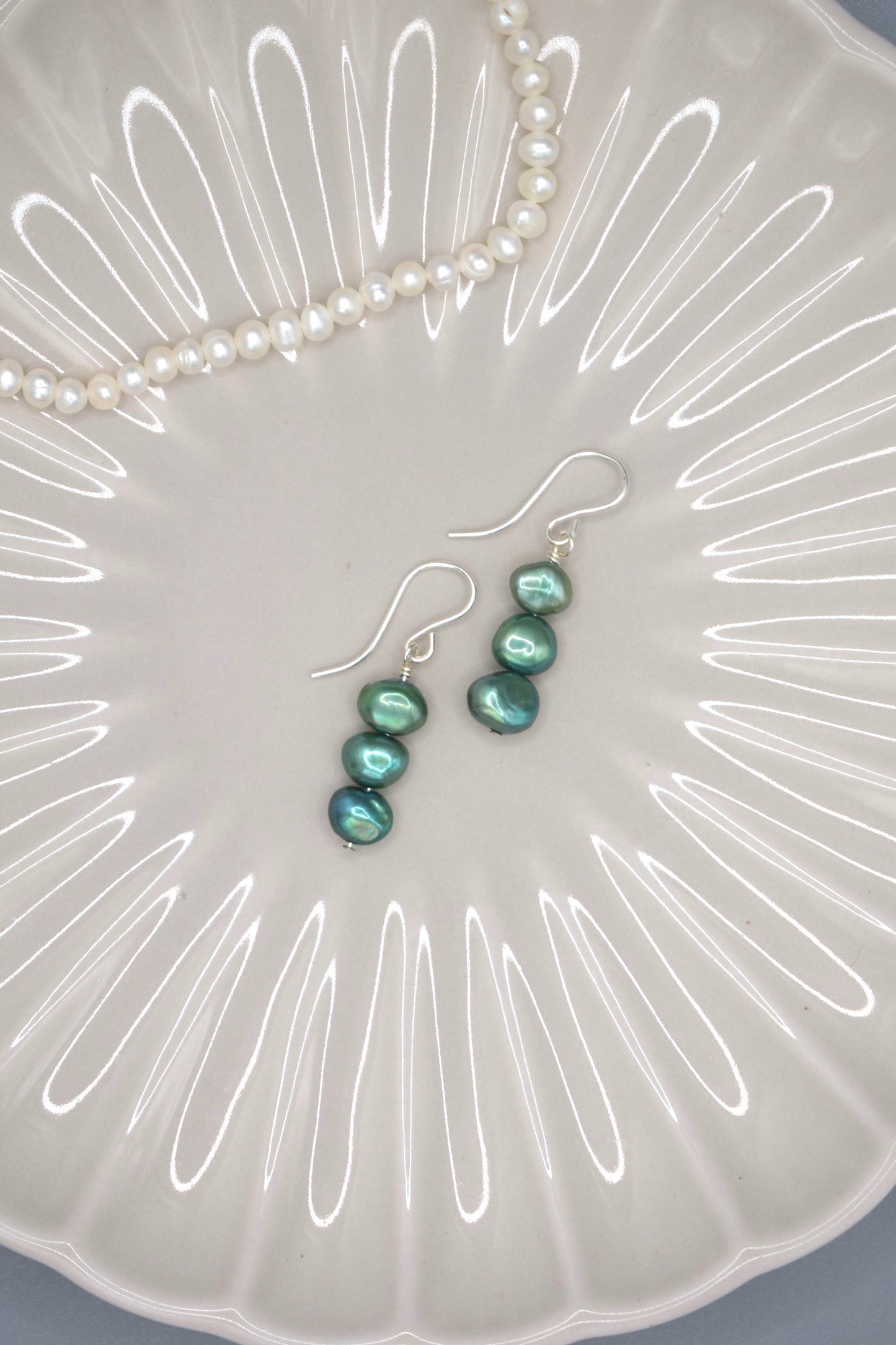 Triple Green Pearl Earrings