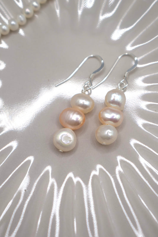 White and Pink Freshwater Pearl Earrings