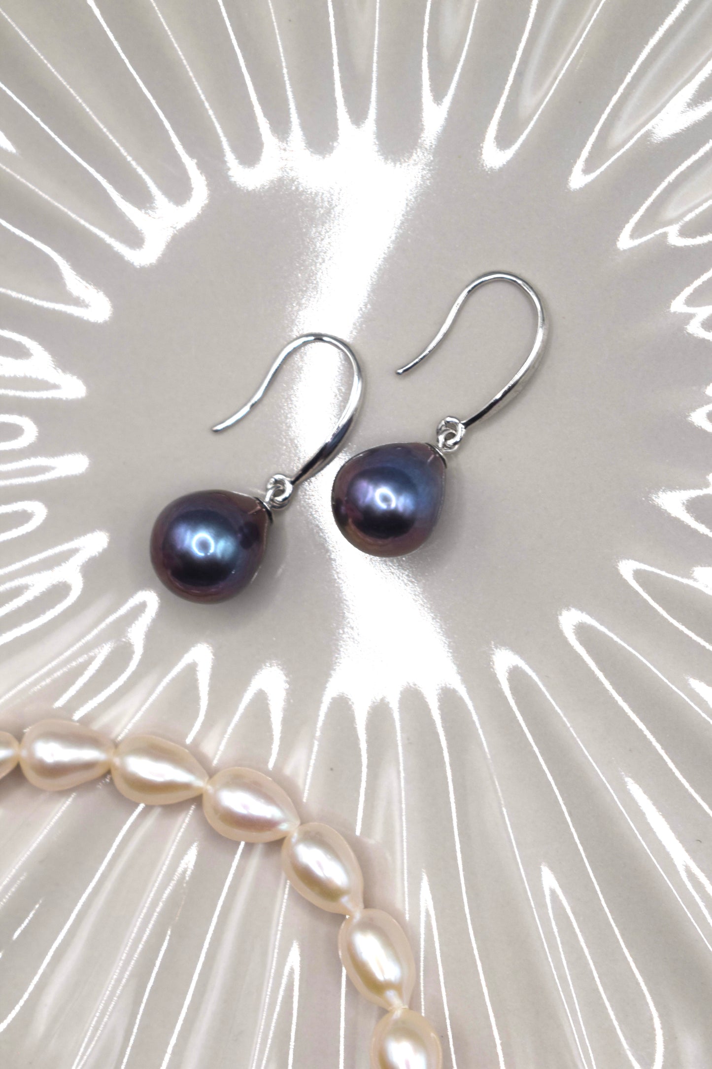 Deep Blue Freshwater Pearl Drop Earrings