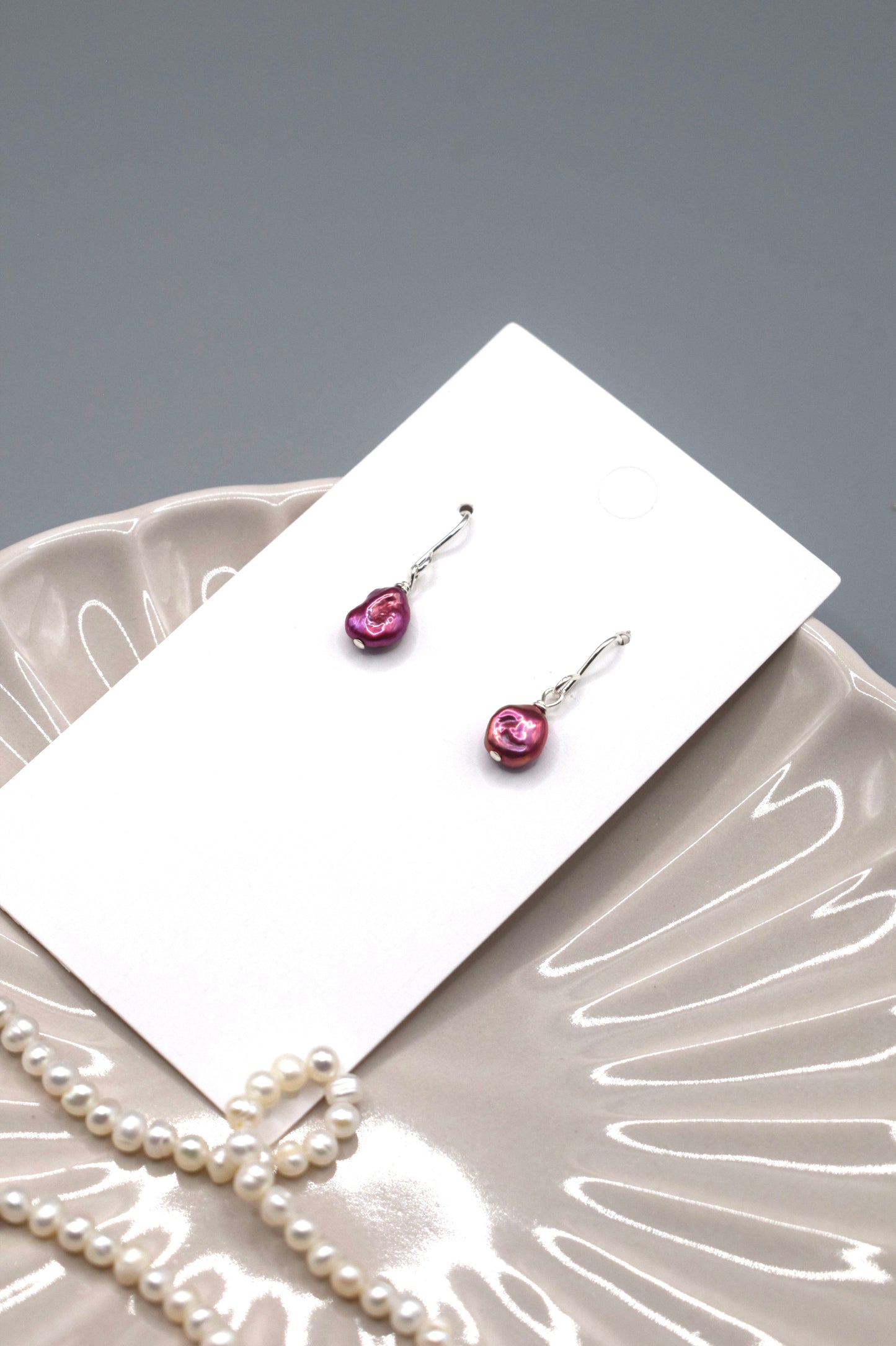 Pink/ Red Freshwater Keshi Pearl Earrings