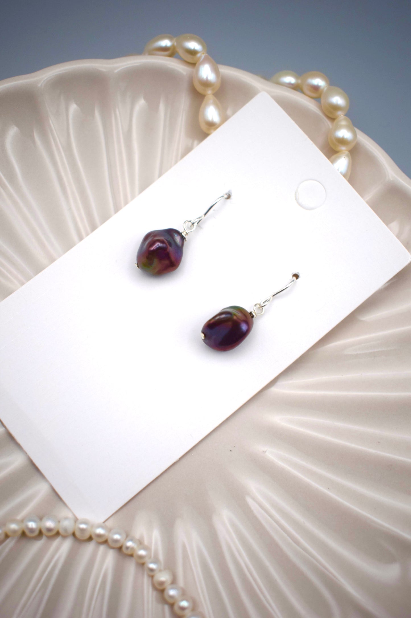 Black Rainbow Keshi Pearl Earrings