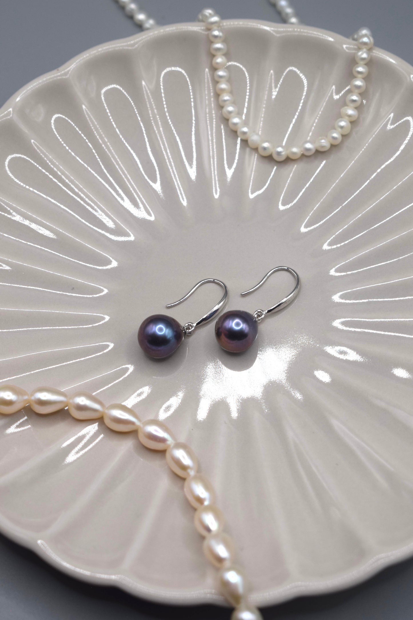 Deep Blue Freshwater Pearl Drop Earrings