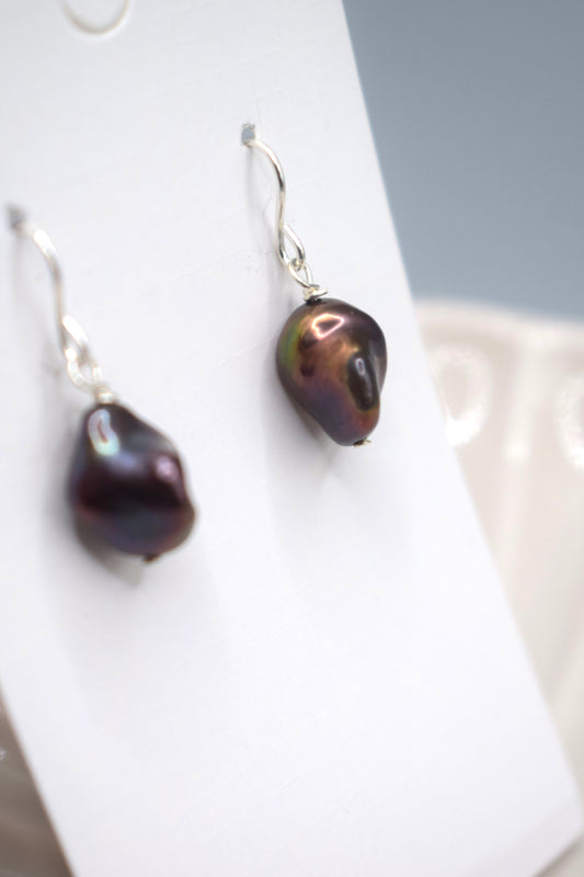 Black Rainbow Keshi Pearl Earrings