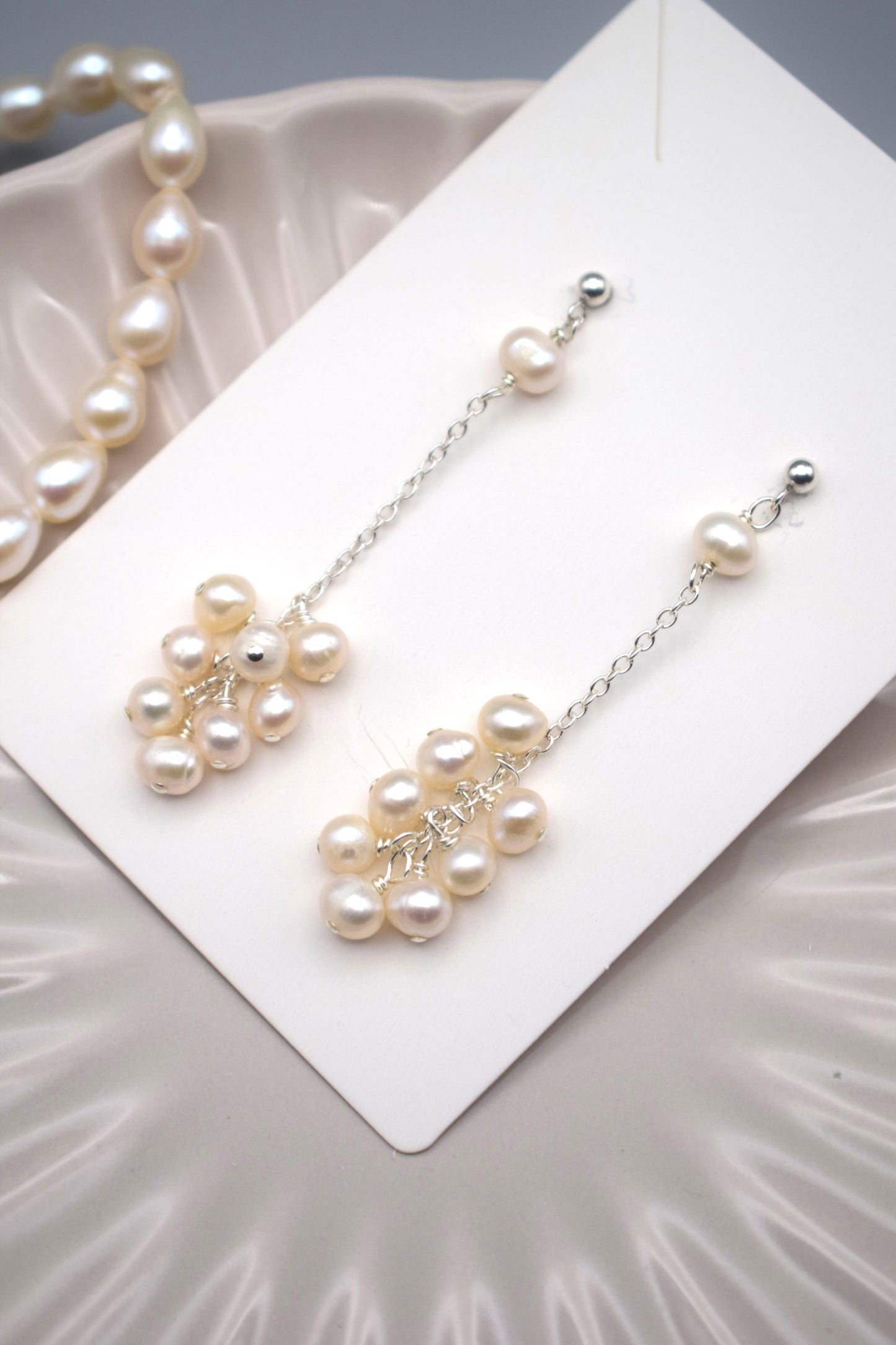 Pearl Cluster Drop Stud Earrings