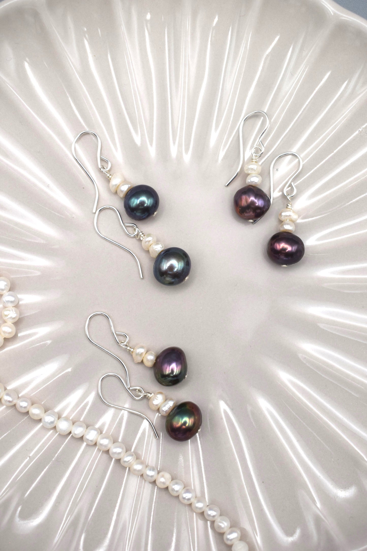 Peacock Freshwater Pearl Drop Earrings