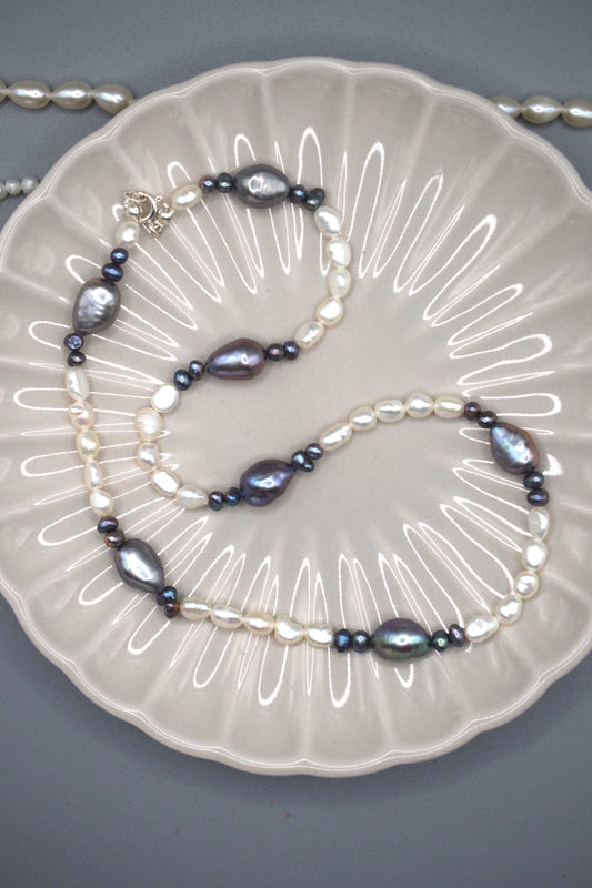 Peacock Pearl Spacer Necklace