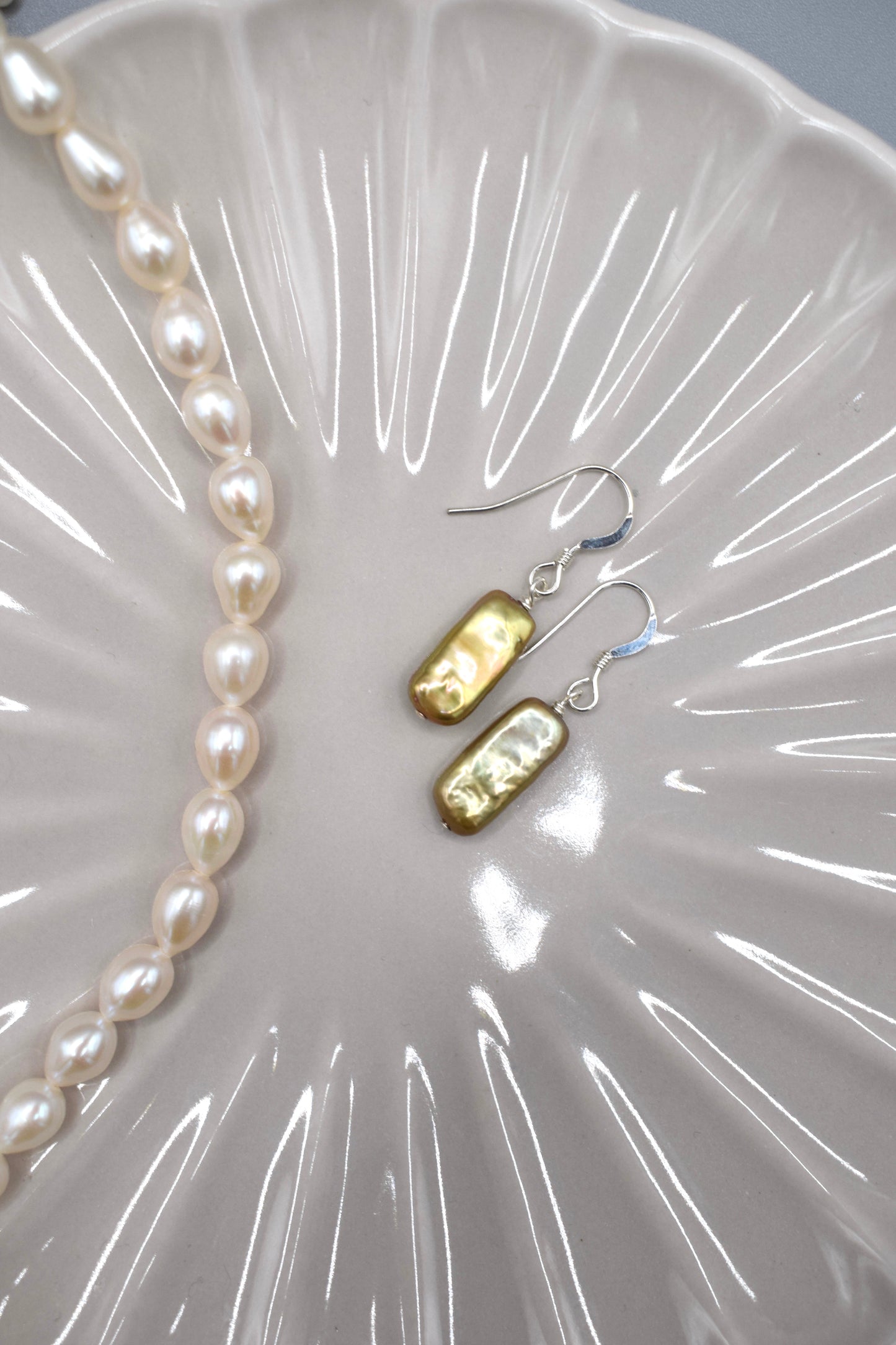 Gold Bar Pearl Earrings