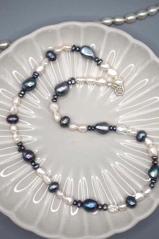 Peacock Pearl Spacer Necklace