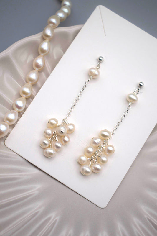 Pearl Cluster Drop Stud Earrings