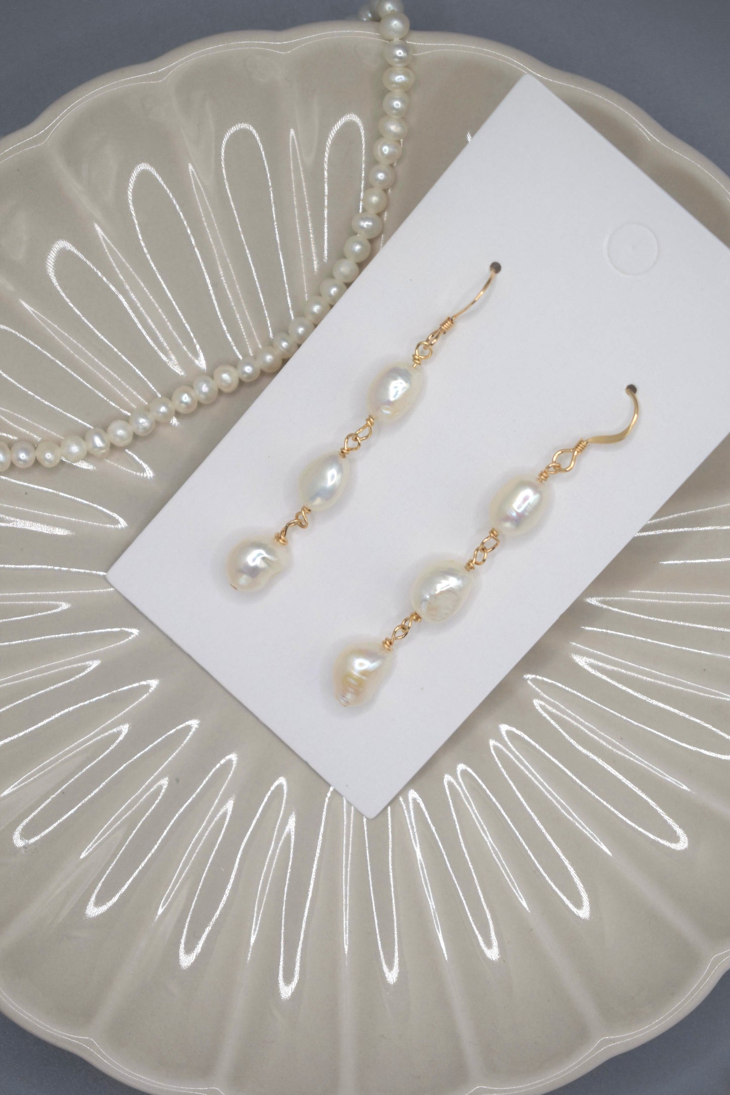 Three-Pearl Drop Earrings