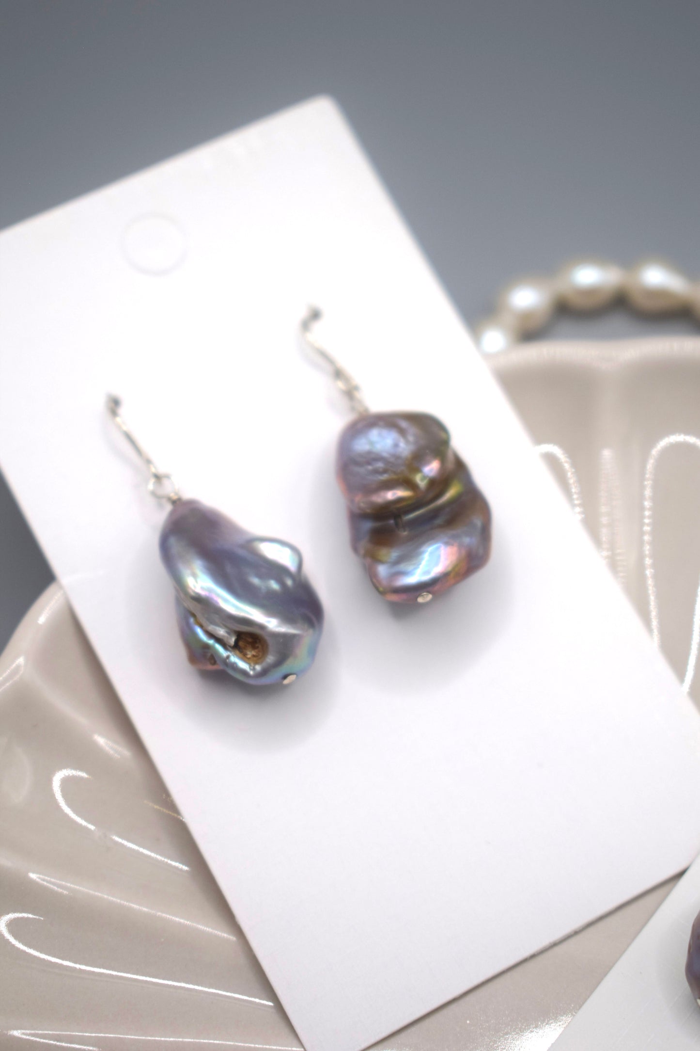 Large Iridescent Keshi Pearl Earrings